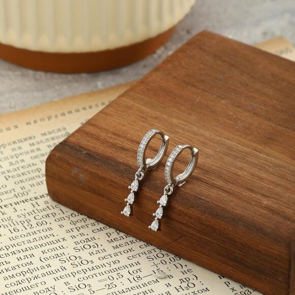 Silver Trendy Hoop Huggie Dainty Drop Dangle E312 Earrings Jewelry for Women - Picture 5 of 7